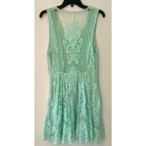 Free People Mint Damask Brocade Size 6 Mesh Lace Mini Dress